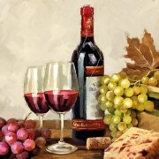 Салфетка для декупажа - Вино, виноград и 2 бокала