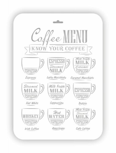 Трафарет А4 Винтажные постеры "Coffee Menu"  Трафарет многоразового использования. 31х22см. Россия