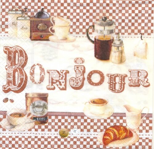Салфетка для декупажа - Bonjour Цена за 1 салфетку. Производство Германия.