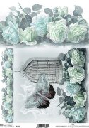 Рисовая бумага формата А4 - Клетка, бабочка и розы