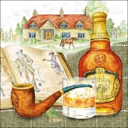 Салфетка для декупажа - бутылка виски, трубка и книга