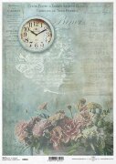Рисовая бумага формата А4 - Цветы, часы и фон с нотами