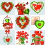 Салфетка для декупажа - 9 картинок с сердечками и букетами