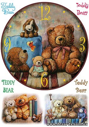 Декупажная карта  A3  - циферблат 29см Teddy Bear  Размер А3!  