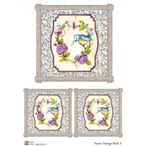 Декупажная карта  A4 Base of Art - Vintage Birds 3  ВНИМАНИЕ! Размер А4, изображения маленькие!  